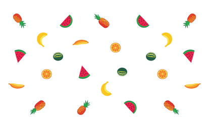 Seamless pattern of watermelon, pineapple, and tropical fruits – flat vector