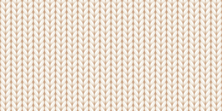 Seamless pattern of wool knitting, beige sweater texture. Abstract background of knitwear cloth fabric, material of woven wool or cotton yarn for winter sweater or baby plaid, vector illustration - Powered by Adobe