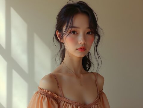 Beautiful asian girl in fashionable outfit AI Generative