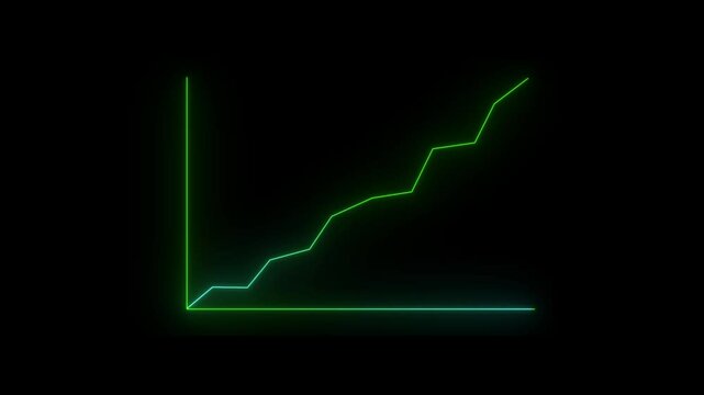 neon business growth arrow animation. abstract business down to up arrow animation. Financial technology cryptocurrency digital economy rising graph glowing