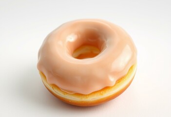 A single glazed donut with a glistening surface on a simple white background.