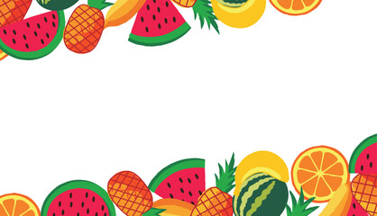 Seamless pattern of watermelon, pineapple, and tropical fruits – flat vector