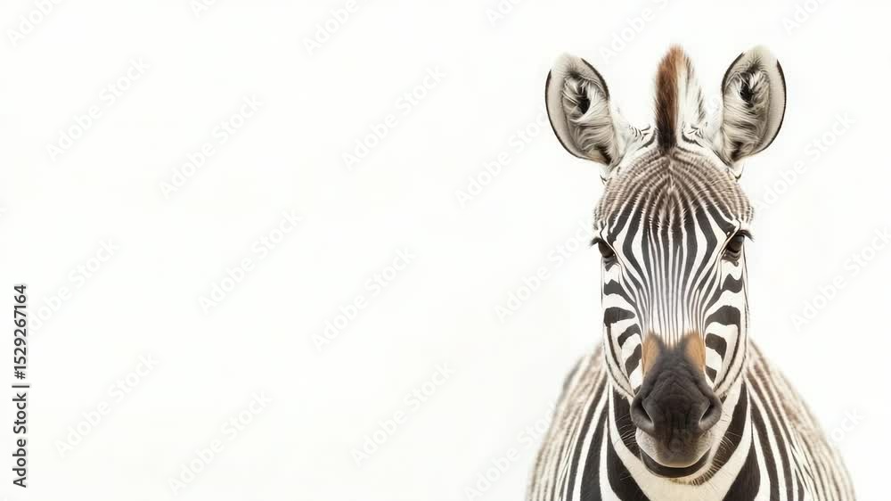 Poster a single zebra standing against a clean white backdrop