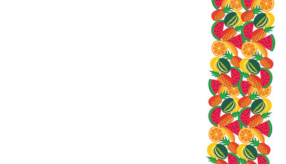 Seamless pattern of watermelon, pineapple, and tropical fruits – flat vector