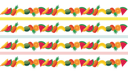 Seamless pattern of watermelon, pineapple, and tropical fruits – flat vector