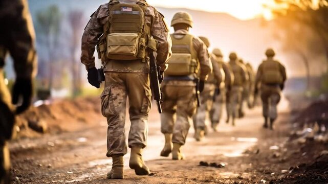 Soldiers Marching On A Dusty Road