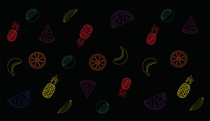 Seamless pattern of watermelon, pineapple, and tropical fruits – flat vector