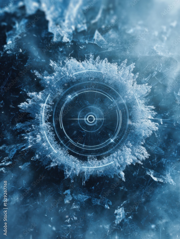 Poster Frozen Loading Wheel Design With Fractured Blue Digital Background in a Minimal Layout