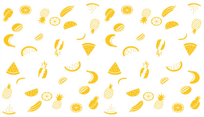 Seamless pattern of watermelon, pineapple, and tropical fruits – flat vector