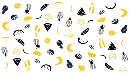 Seamless pattern of watermelon, pineapple, and tropical fruits – flat vector