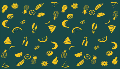 Seamless pattern of watermelon, pineapple, and tropical fruits – flat vector