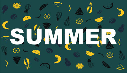 Seamless pattern of watermelon, pineapple, and tropical fruits – flat vector