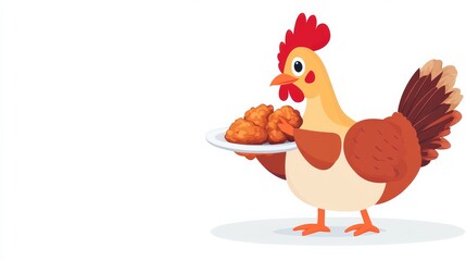 Cartoon Chicken Serving Plate of Fried Food, Chicken wings , food illustration