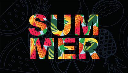 Seamless pattern of watermelon, pineapple, and tropical fruits – flat vector