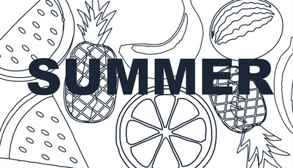Seamless pattern of watermelon, pineapple, and tropical fruits – flat vector