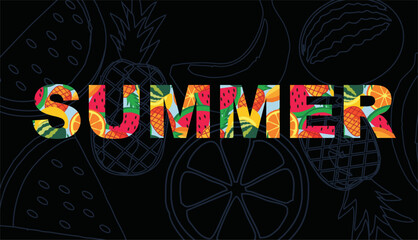 Seamless pattern of watermelon, pineapple, and tropical fruits – flat vector