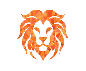 Geometric lion head logo design in warm orange tones for branding and creative projects