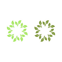 NATURAL PRODUCT LEAVES IN CIRCLE SIGN SYMBOL LOGO
