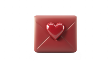 Red envelope with heart symbol on a transparent background, PNG image, PNG file.