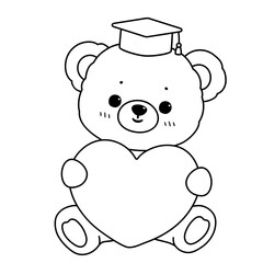 Cute bear holding heart wearing graduation cap decoration cartoon illustration