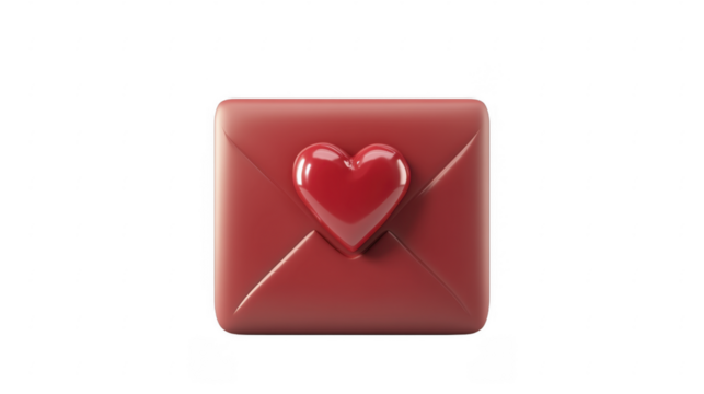 Red envelope with heart symbol on a transparent background, PNG image, PNG file. - Powered by Adobe