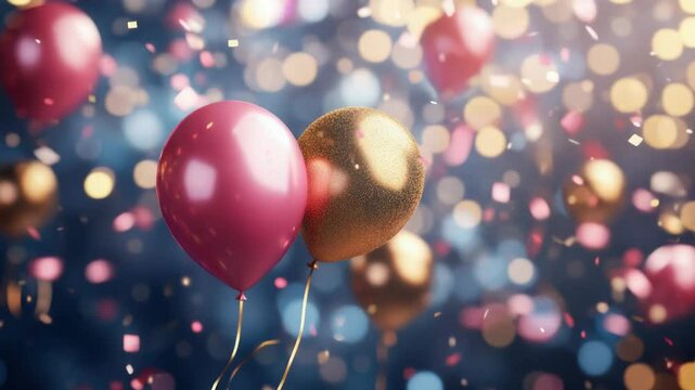 A bunch of pink and gold balloons floating in the air, perfect for parties or celebrations