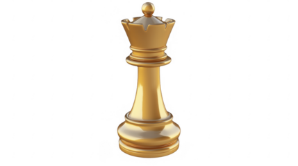 Gold Queen chess piece isolated on a transparent background, PNG image, PNG file.