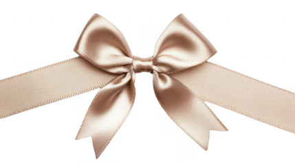 Satin ribbon with bow, pale gold color, on a transparent background, PNG image, PNG file