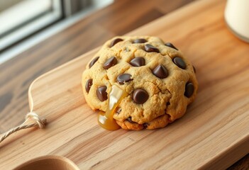 Warm, soft-baked chocolate chip cookie with melting chips