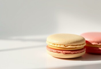 French macaron on white background with natural light