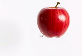 Polished red apple with a single water droplet
