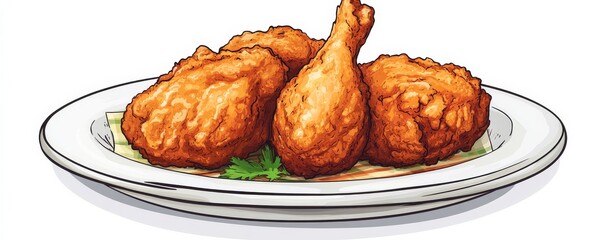 Crispy Fried Chicken on Plate, , food