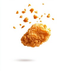 Crispy Fried Chicken Piece and Crumbs on White, Fast food, Meal