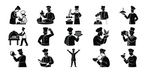 Obraz premium Minimalist Flat Illustration of a Chef Cooking for Restaurant Use