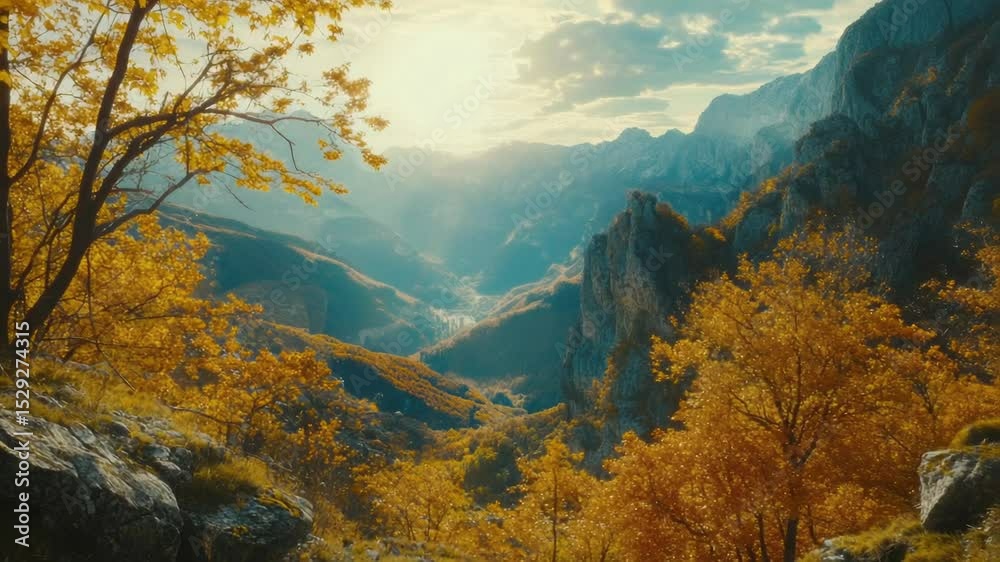 Aufkleber scenic mountain valley with trees and hills in the background