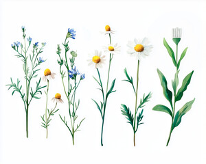 Watercolor ai-generared illustration of a Wildflower Collection. Isolated on a white background