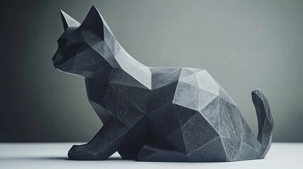 Dark polygonal cat sculpture