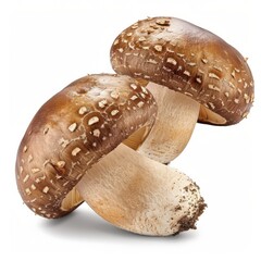 Fresh shiitake mushrooms showcase rich texture and earthy tones on pure white backdrop