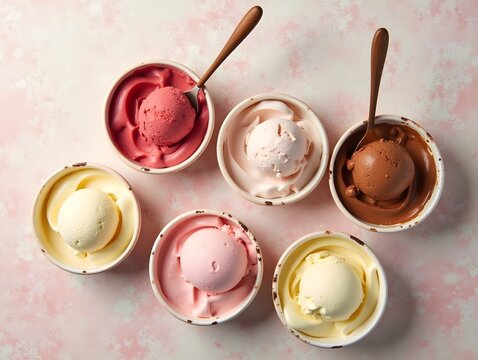Assorted ice cream tubs top view
