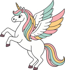 Magical rainbow unicorn with glitter wings and sparkles, bright cartoon look perfect for fantasy art and children’s prints