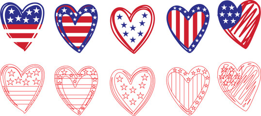 Heart shapes collection. Love symbol, red loving hearts for valentines day greeting card design, elegant romantic elements vector isolated icons set. Holiday flat illustration pack
