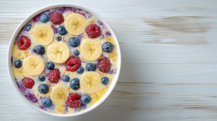 Vegan Smoothie Bowl with Fresh Fruits on White Background