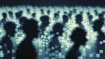 Silhouettes of numerous individuals represent a dynamic social network environment. Each figure illustrates the interconnectedness of people in a digital realm, conveying modern social interactions