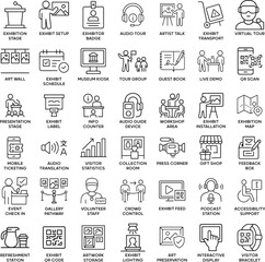 Exhibition and Museum Icons, Outline Vector Illustration