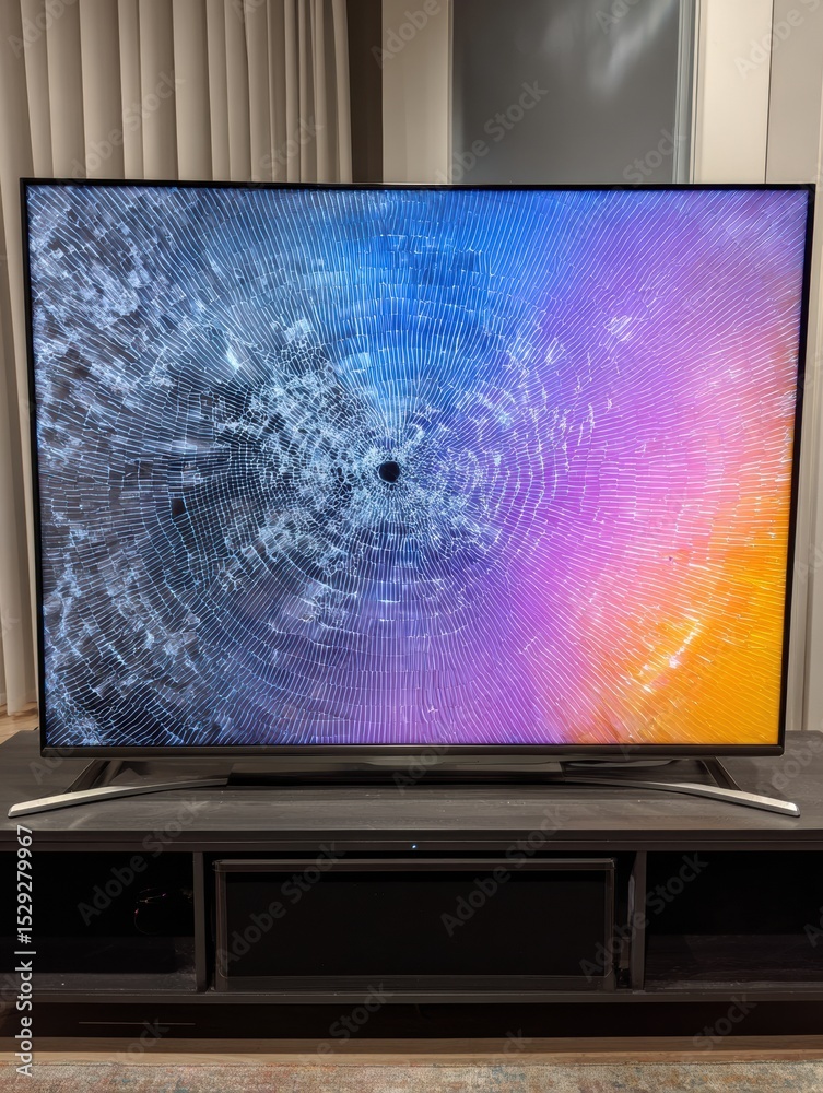 Aufkleber smart tv displays frozen error screen with spinning wheel, upper section faded while positioned in a