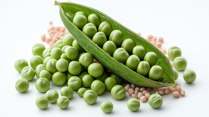Fresh green peas and pod on a plain surface ready for cooking