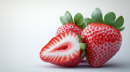 Fresh strawberries showcasing bright red color and green leaves