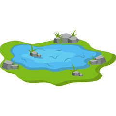 Obraz premium Water Pond with Reeds and Stones