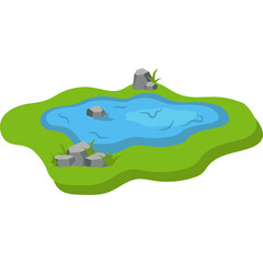 Water Pond with Reeds and Stones