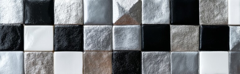 Polished checkerboard tile background in grayscale tones with reflective texture